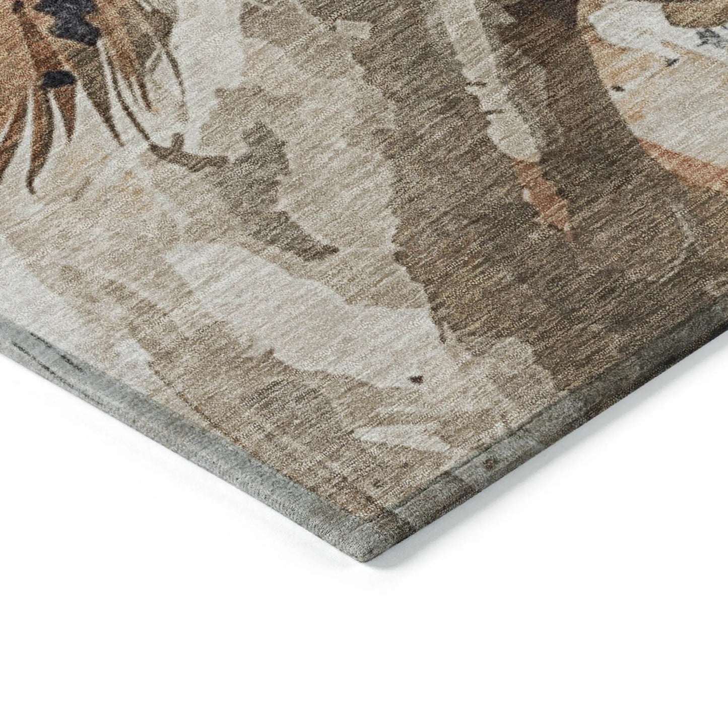 5' X 8' Beige Charcoal And Brown Horse Washable Indoor Outdoor Area Rug