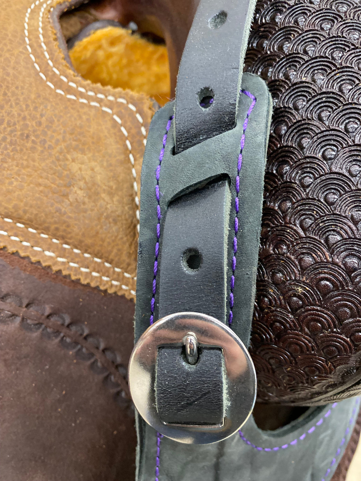 Black Horn Scabbard - Purple Stitching