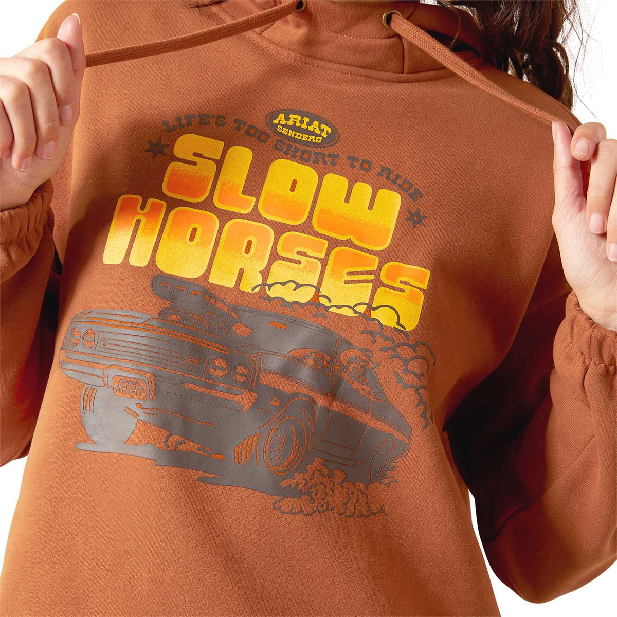 Ariat Womens Sendero "Slow Horses" Graphic Hoodie – Cozy Adjustable Everyday Pullover