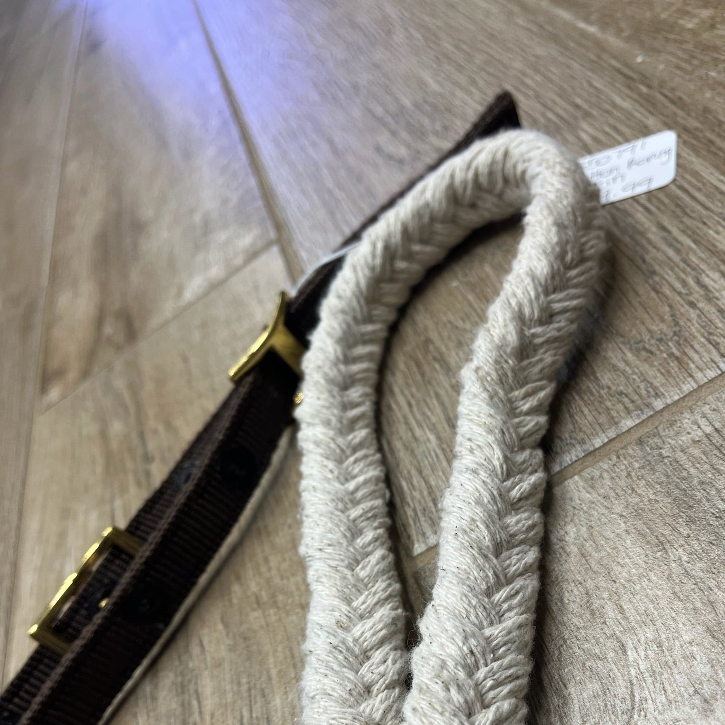 White Cotton Roping Rein with Nylon Ends & Brass Conway Buckles