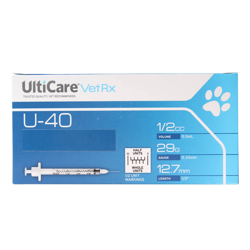 UltiCare U-40 Insulin Syringes for Pets, 29ga x ½", Box of 100 ct