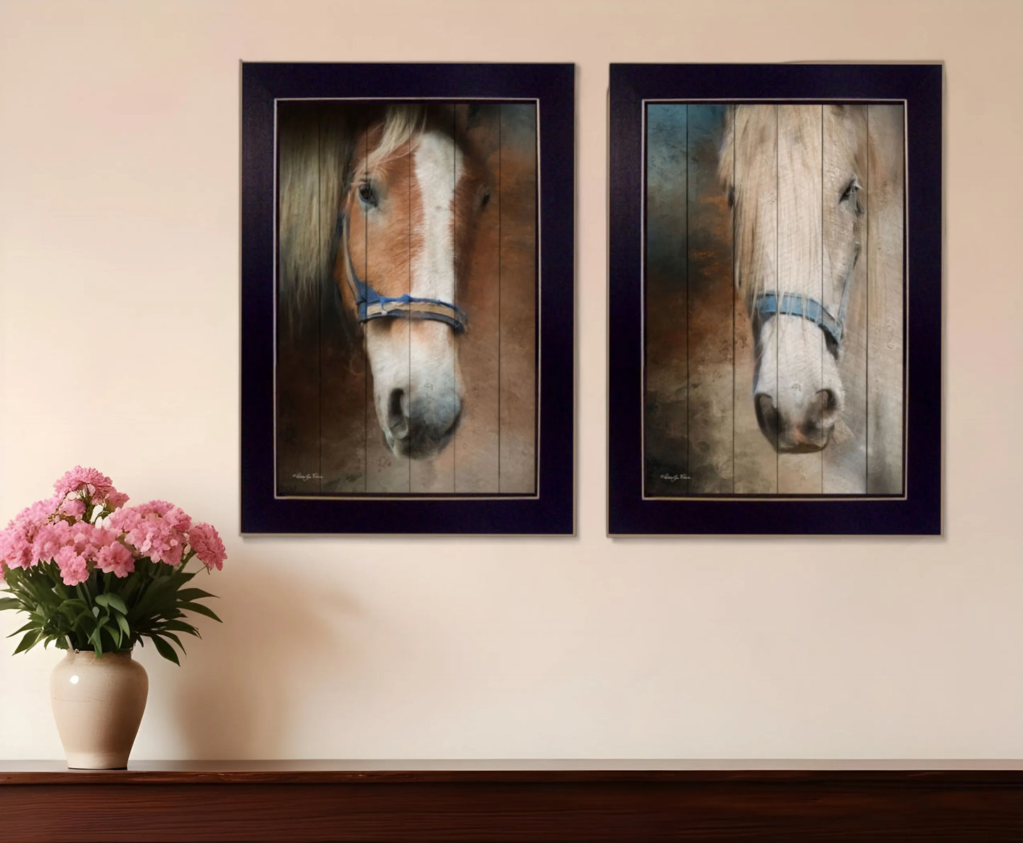 Set of Two Horses Black Framed Print Wall Art
