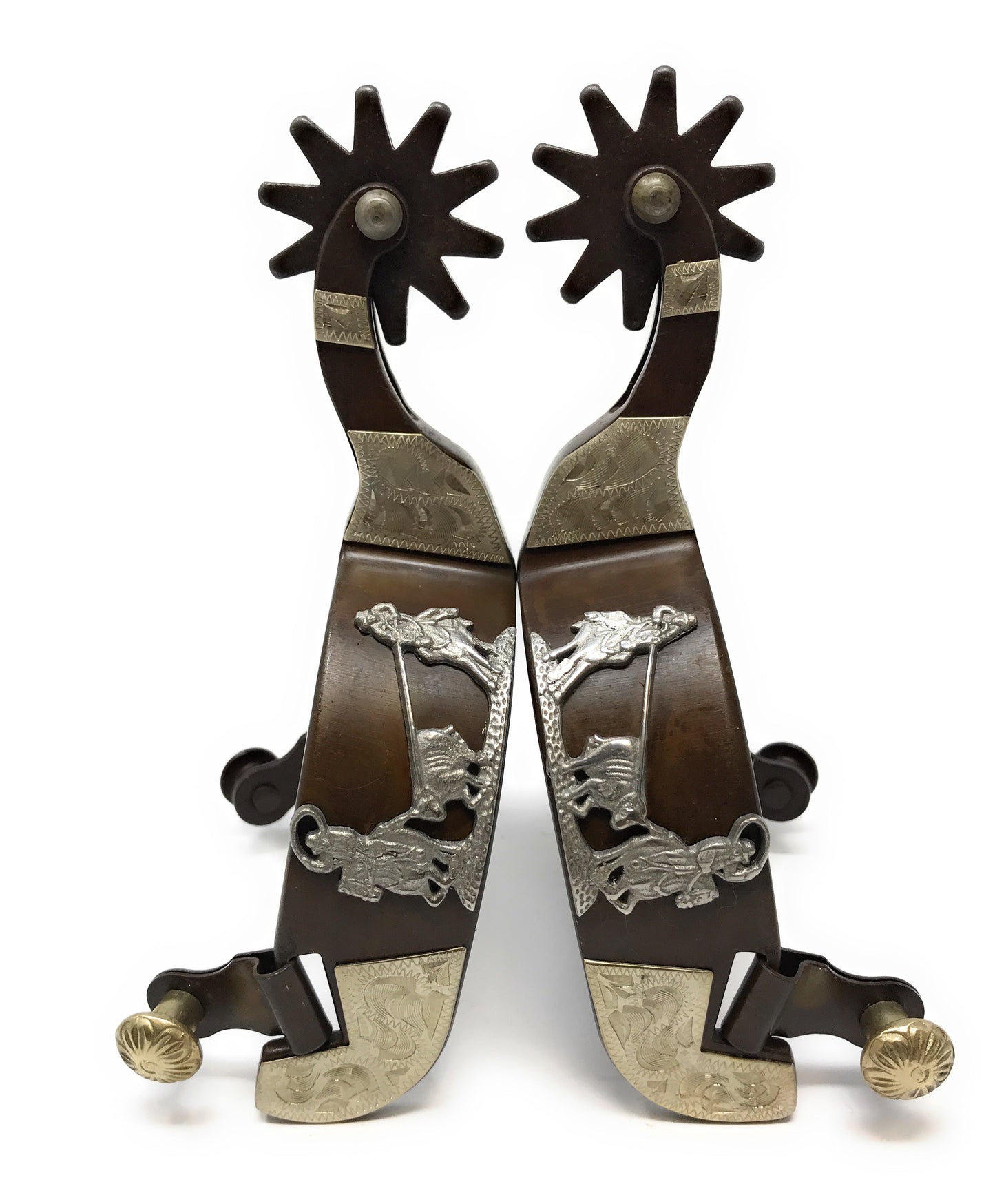 AJ Tack Antique Brown Team Roping Spur Set