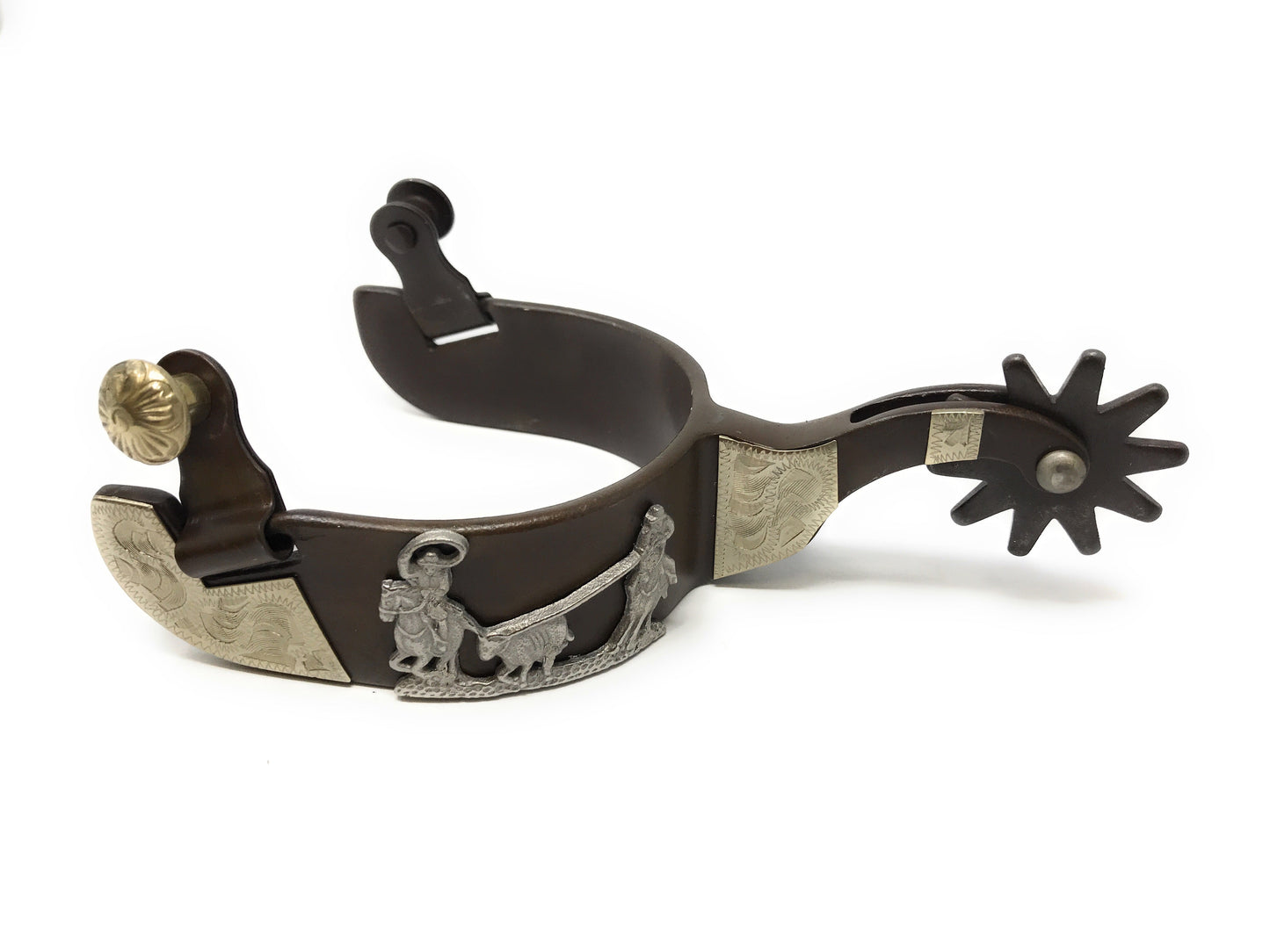 AJ Tack Antique Brown Team Roping Spur Set