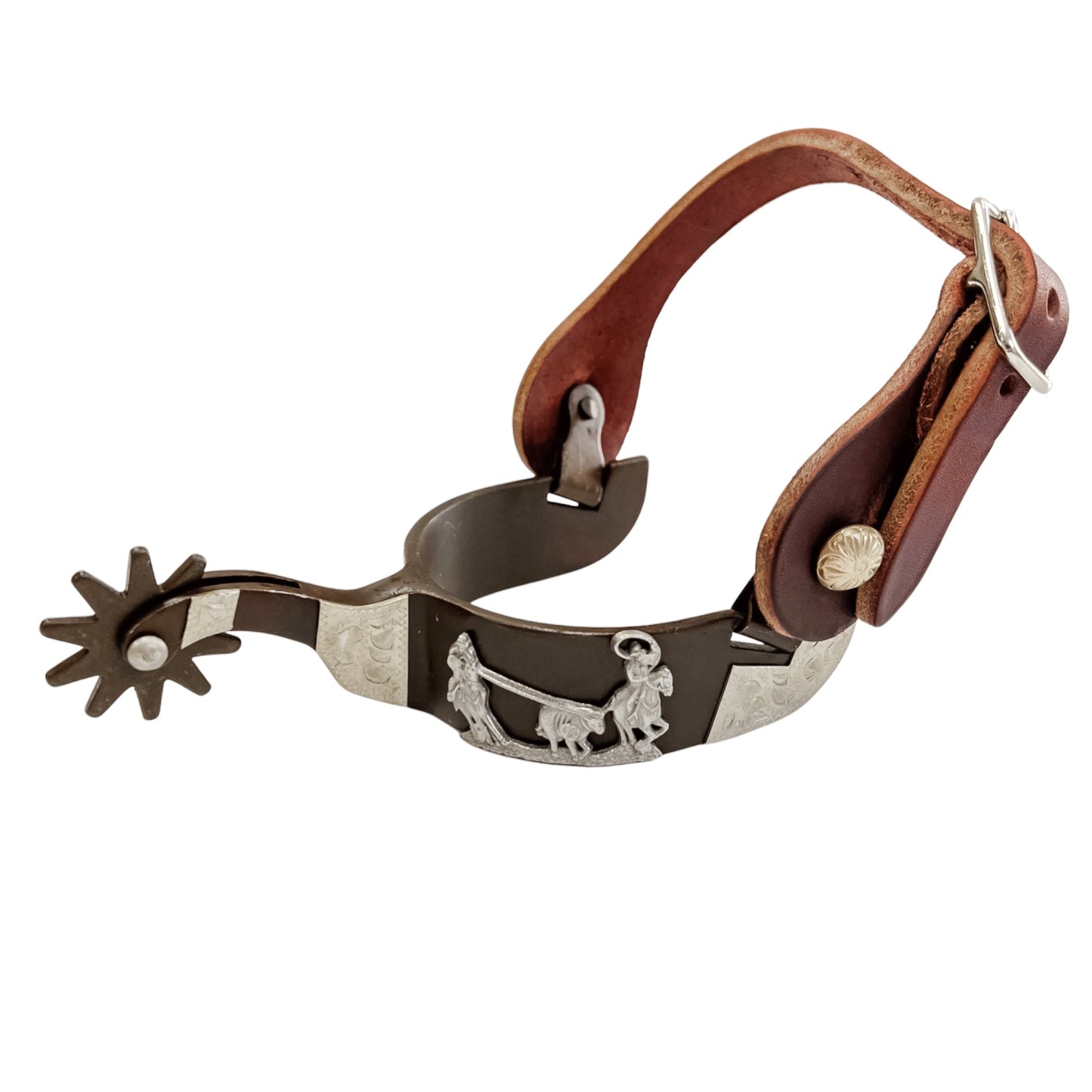 AJ Tack Antique Brown Team Roping Spur Set
