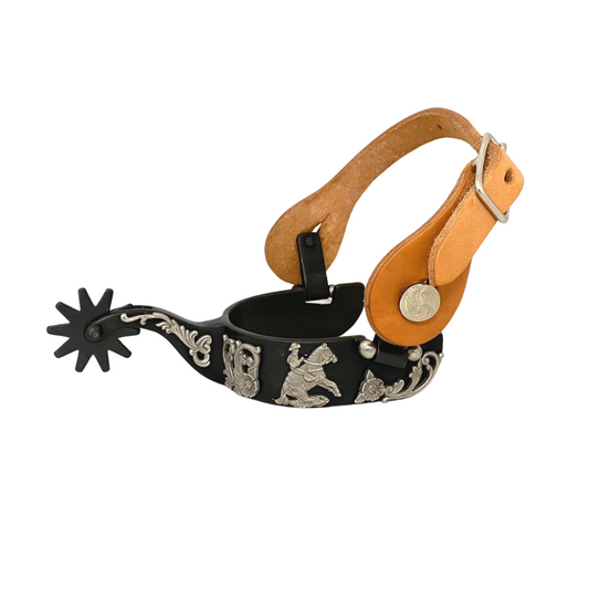 AJ Tack Men's Black Steel Reining Horse Spurs with Straps