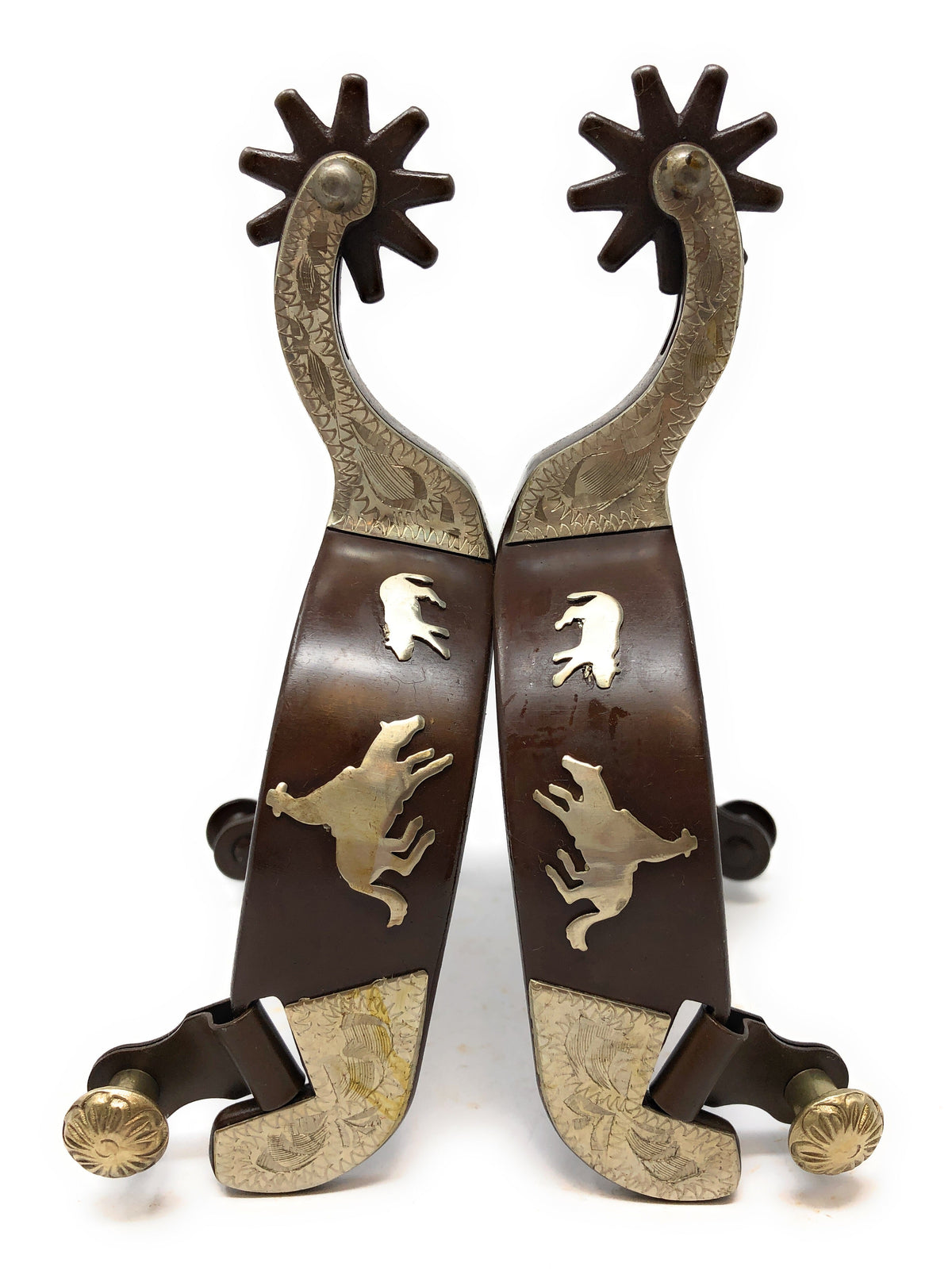 Men's Antique Brown Cutting Horse Spur Set with Latigo Straps