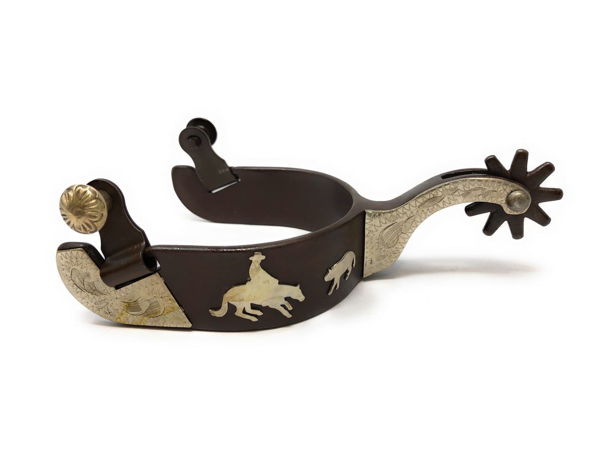 Men's Antique Brown Cutting Horse Spur Set with Latigo Straps