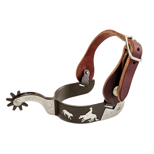Men's Antique Brown Cutting Horse Spur Set with Latigo Straps