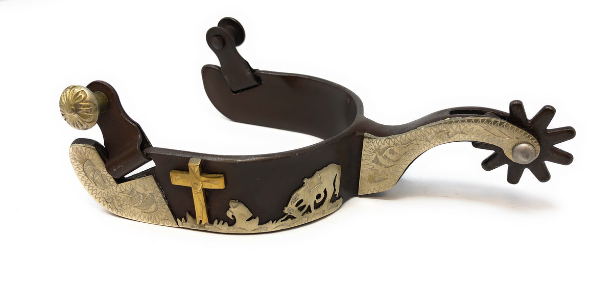 AJ Tack Praying Cowboy Spurs, Antique Brown