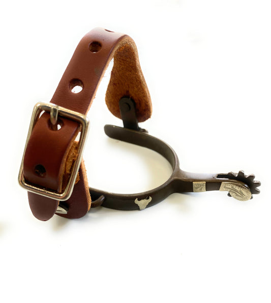 Youth Antique Brown Steer Head Spurs Package
