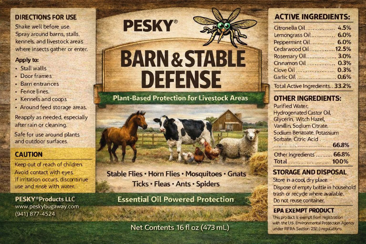 Away Livestock Barn Surface Spray Plant-Based Insect Deterrent for Barns