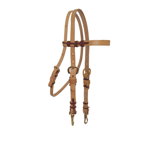 Alamo Saddlery 1/2" Straight Browband Headstall | Harness Leather, Cowboy Ties & Brass Snaps