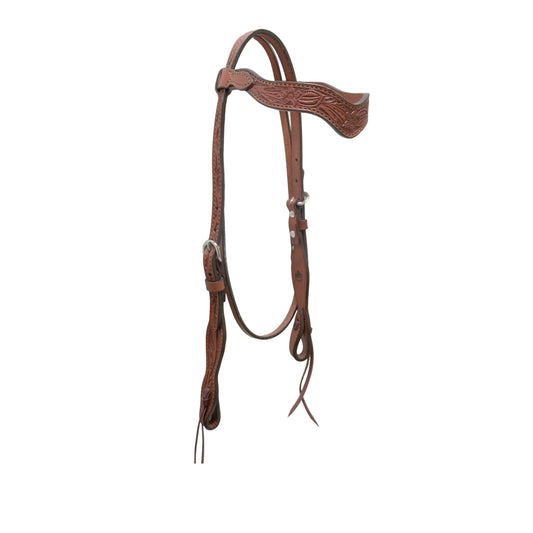 2117-TA 1-1/2" Wave browband headstall rough out toast leather AA tooling
