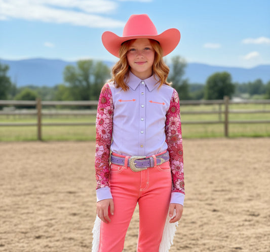 AeroTEQ Girls Wildflower Fever Mesh Pearl Snap Rodeo Shirt