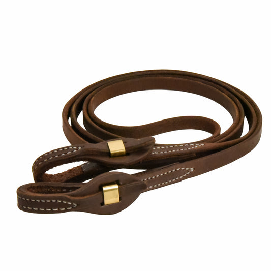 AJ Tack Oiled Harness Leather Brass Quick Change Roper Reins - 5/8in x 8ft