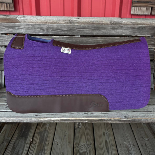 5 Star Equine 7/8" Purple Barrel Saddle Pad 30x28 with Brown Wear Leathers