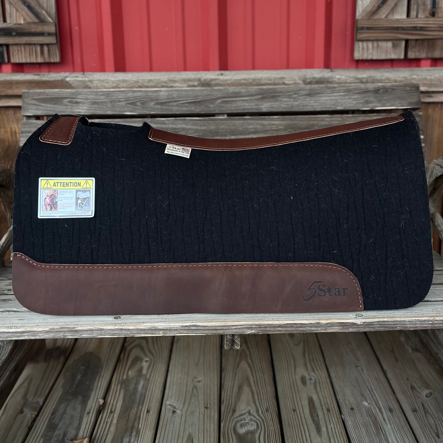 5 Star Equine 1" Black Western Contoured Saddle Pad 30x30 with Brown Wear Leathers