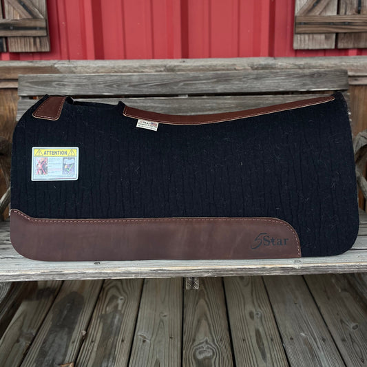 5 Star Equine 1" Black Western Contoured Saddle Pad 30x30 with Brown Wear Leathers