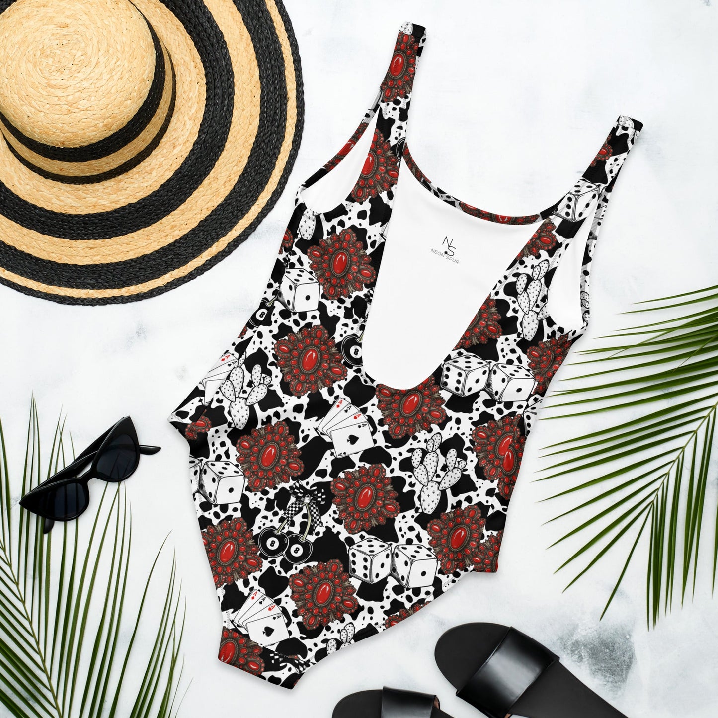 Red Turquoise Western Icon One-Piece Swimsuit