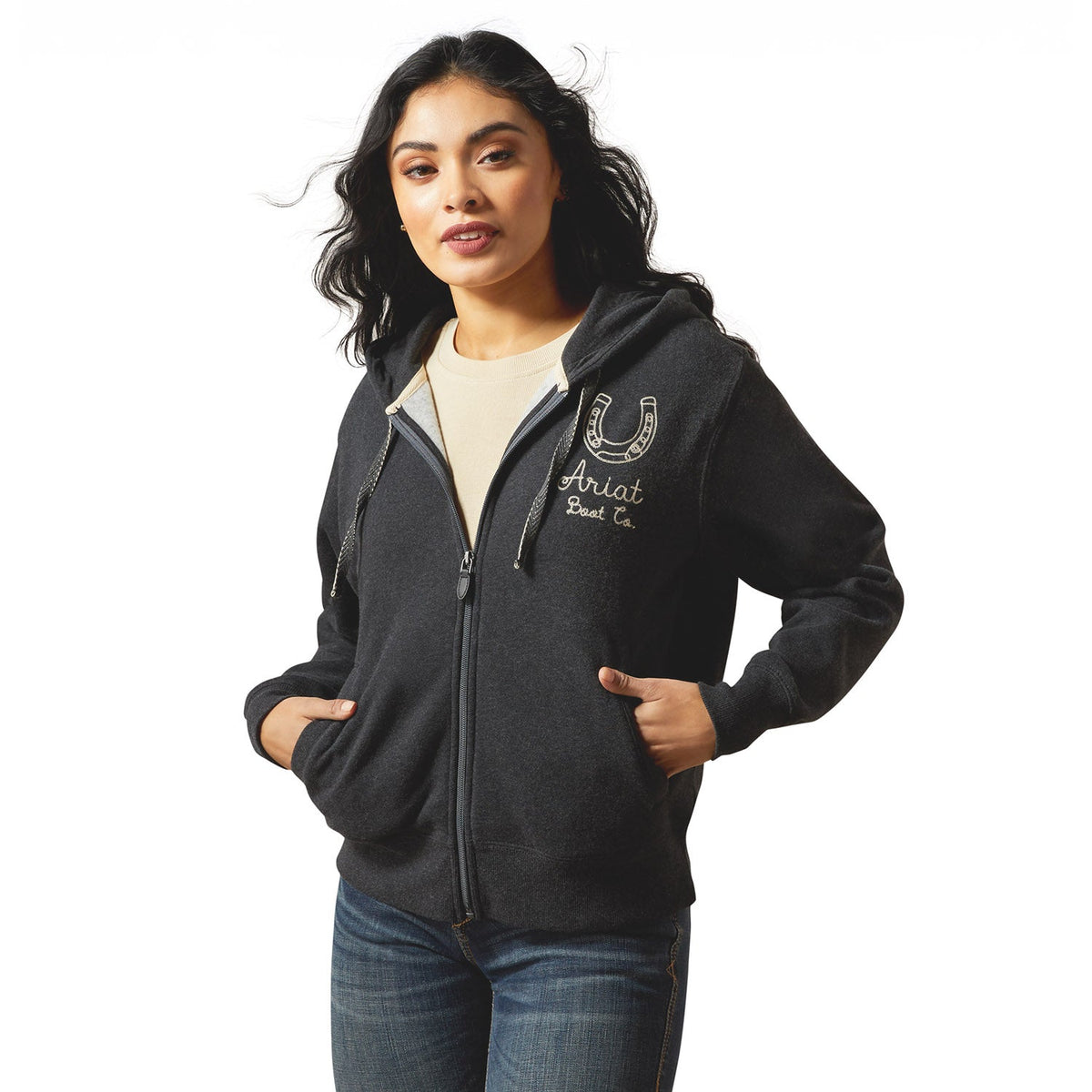 Ariat Women's Stitched Horseshoe Full Zip Hoodie | Charcoal Heather