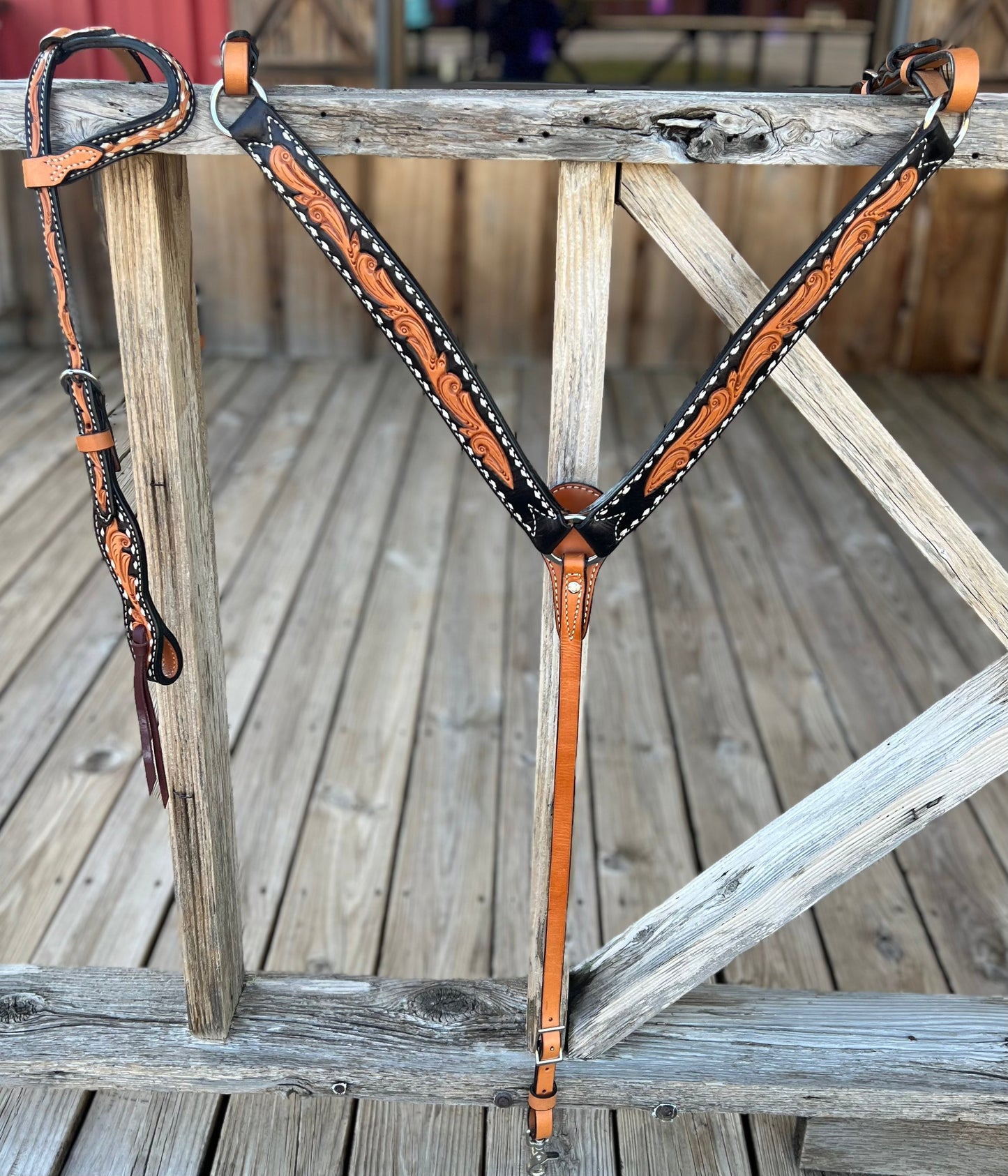 Alamo Saddlery Sunrise Contour Breastcollar | Floral Tooling & Rawhide Buckstitch