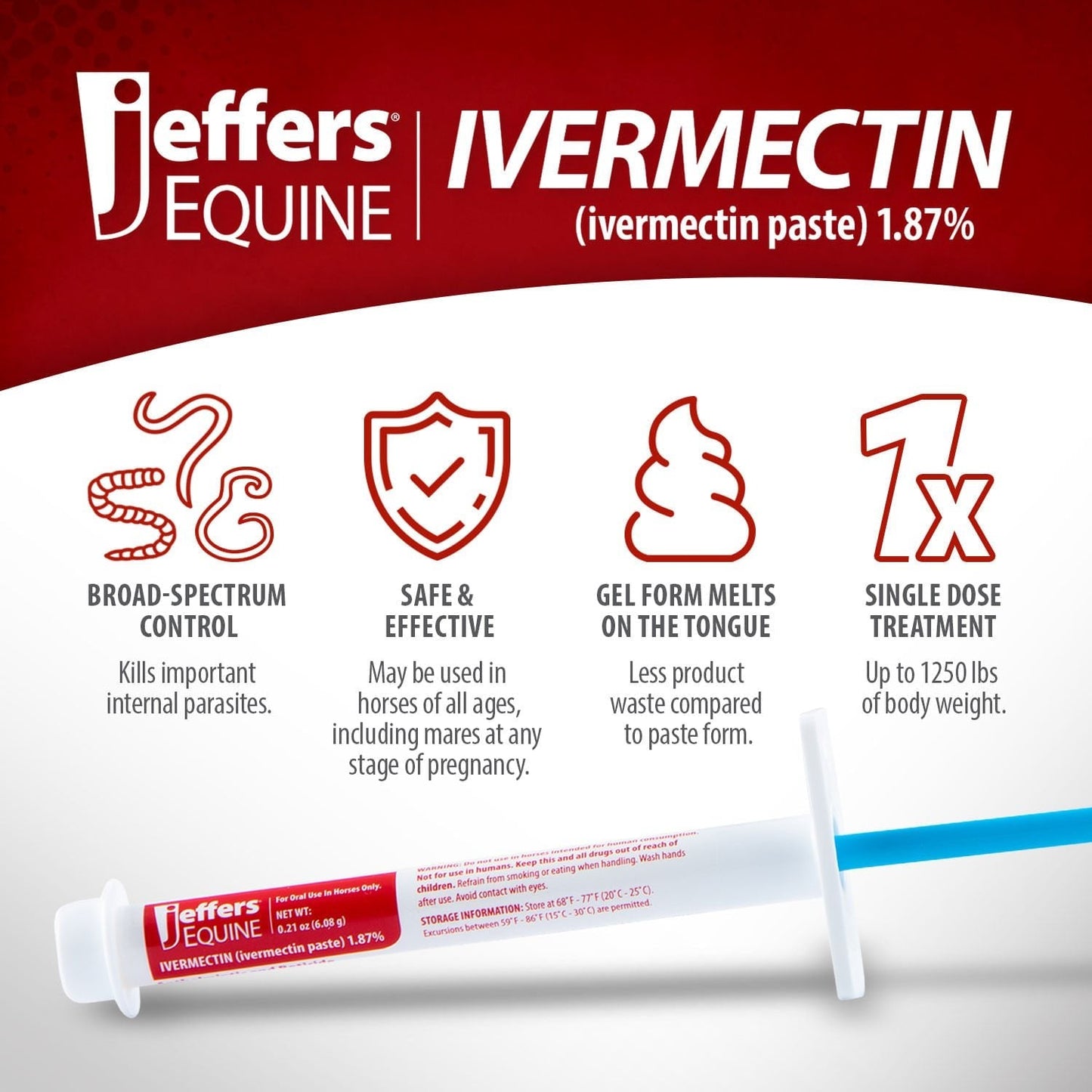 Jeffers Ivermectin Horse Dewormer Gel for Horses, Apple Flavored