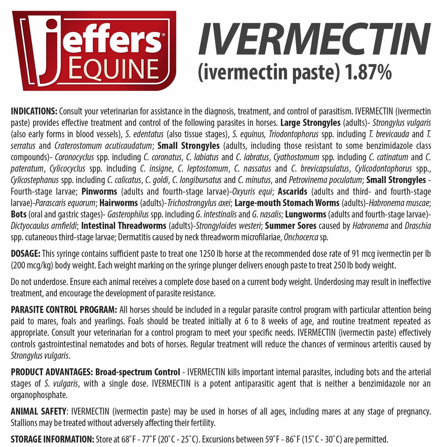 Jeffers Ivermectin Horse Dewormer Gel for Horses, Apple Flavored