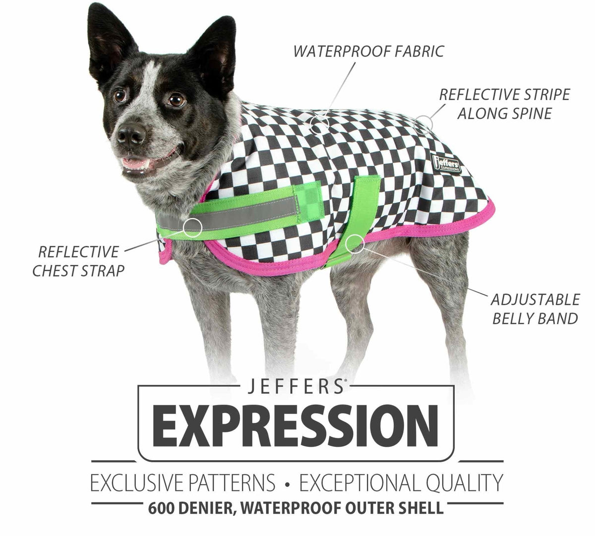 Jeffers Expression 600D Waterproof Ripstop Dog Coat, 240 Gram
