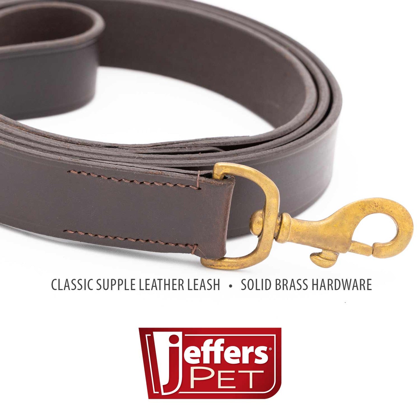 Jeffers Flat Leather Dog Leash with Hand Strap, 6'