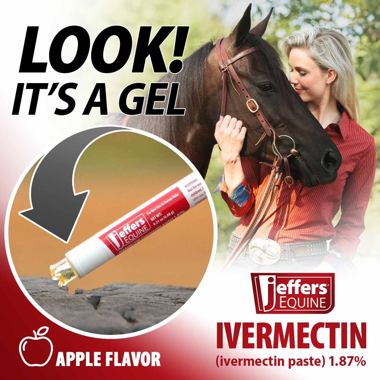 Jeffers Ivermectin Horse Dewormer Gel for Horses, Apple Flavored