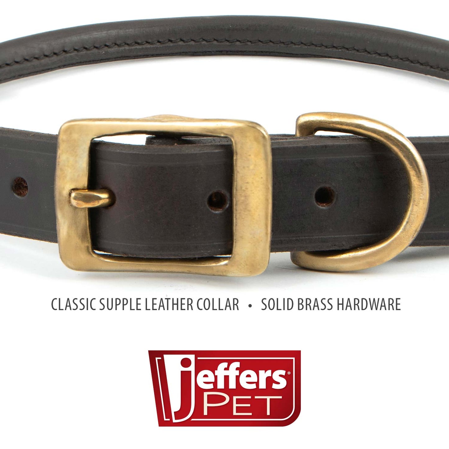 Jeffers Rolled Leather Dog Collar with Brass Hardware