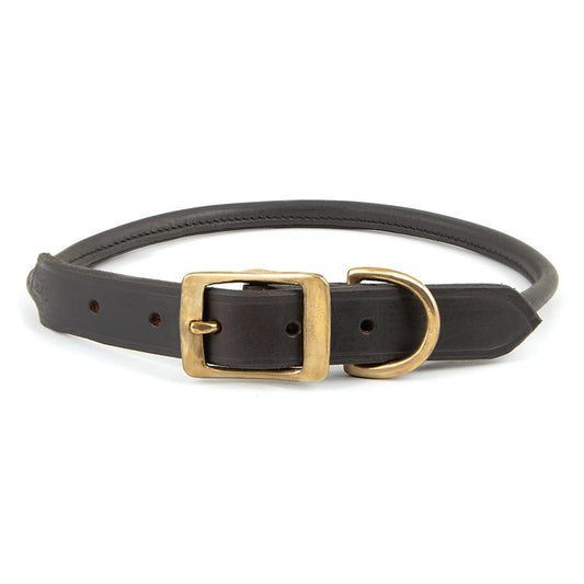 Jeffers Rolled Leather Dog Collar with Brass Hardware