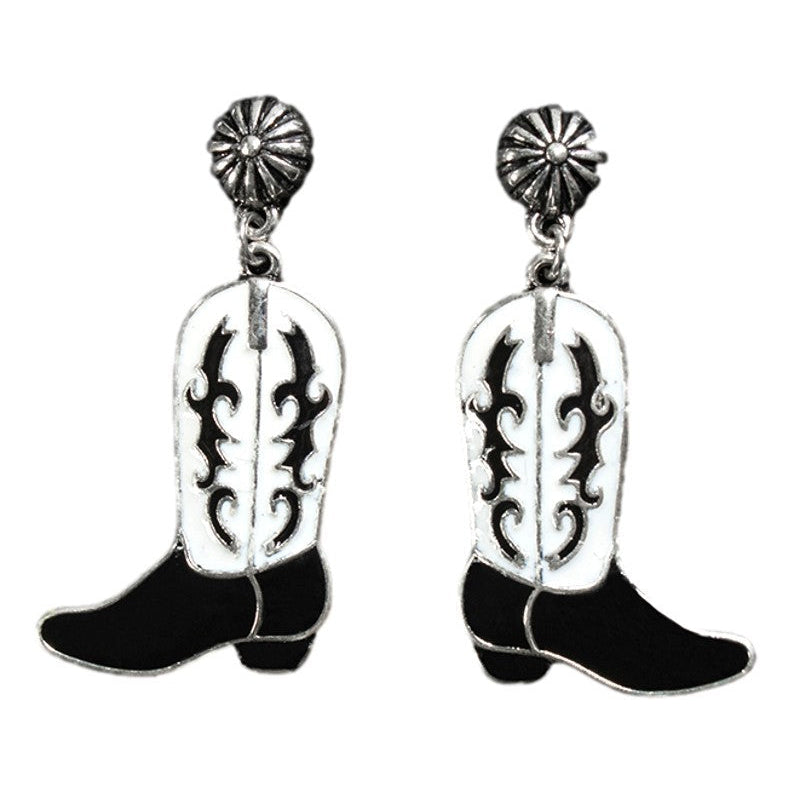 Black/White Cowboy Boot Earrings