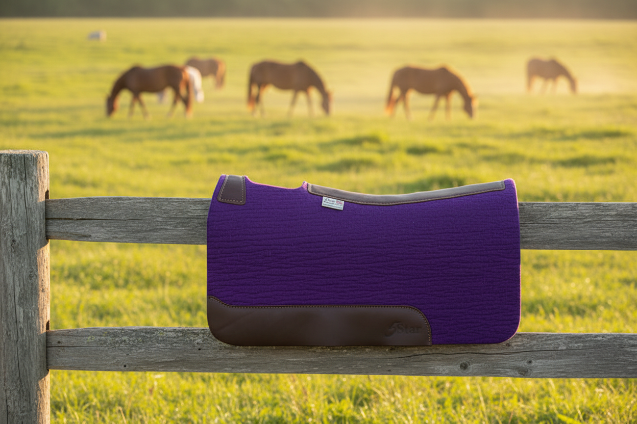 5 Star Equine 3/4" Purple Barrel Saddle Pad 30x28 with Brown Wear Leathers