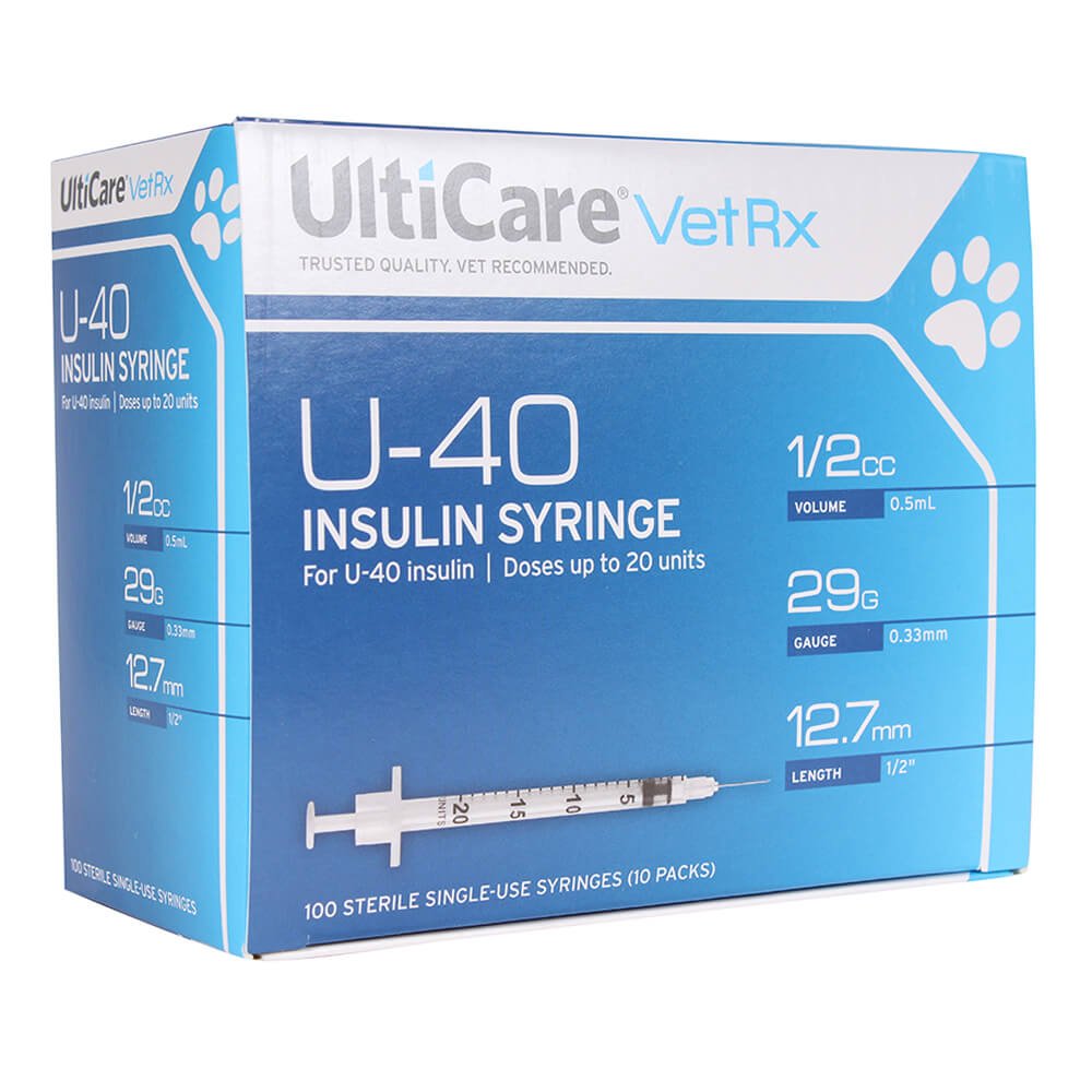UltiCare U-40 Insulin Syringes for Pets, 29ga x ½", Box of 100 ct