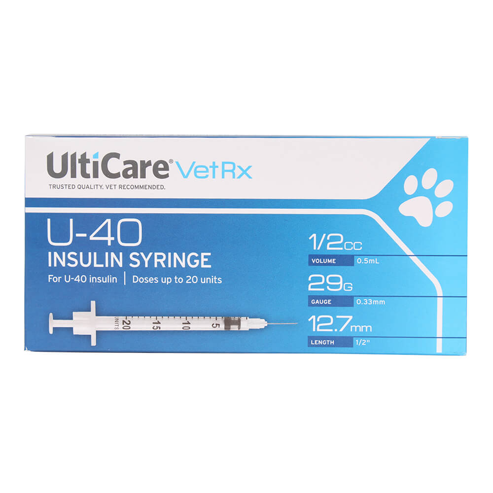 UltiCare U-40 Insulin Syringes for Pets, 29ga x ½", Box of 100 ct