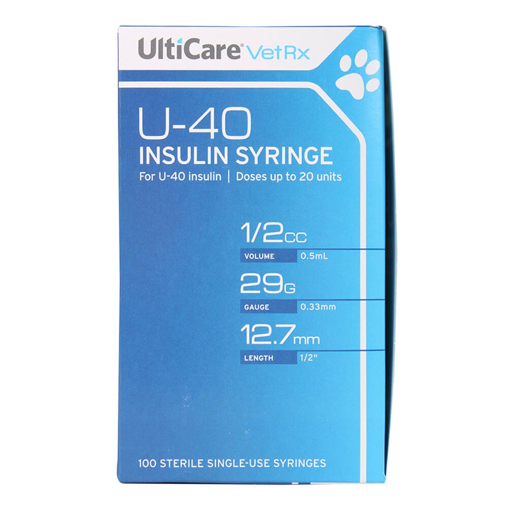 UltiCare U-40 Insulin Syringes for Pets, 29ga x ½", Box of 100 ct