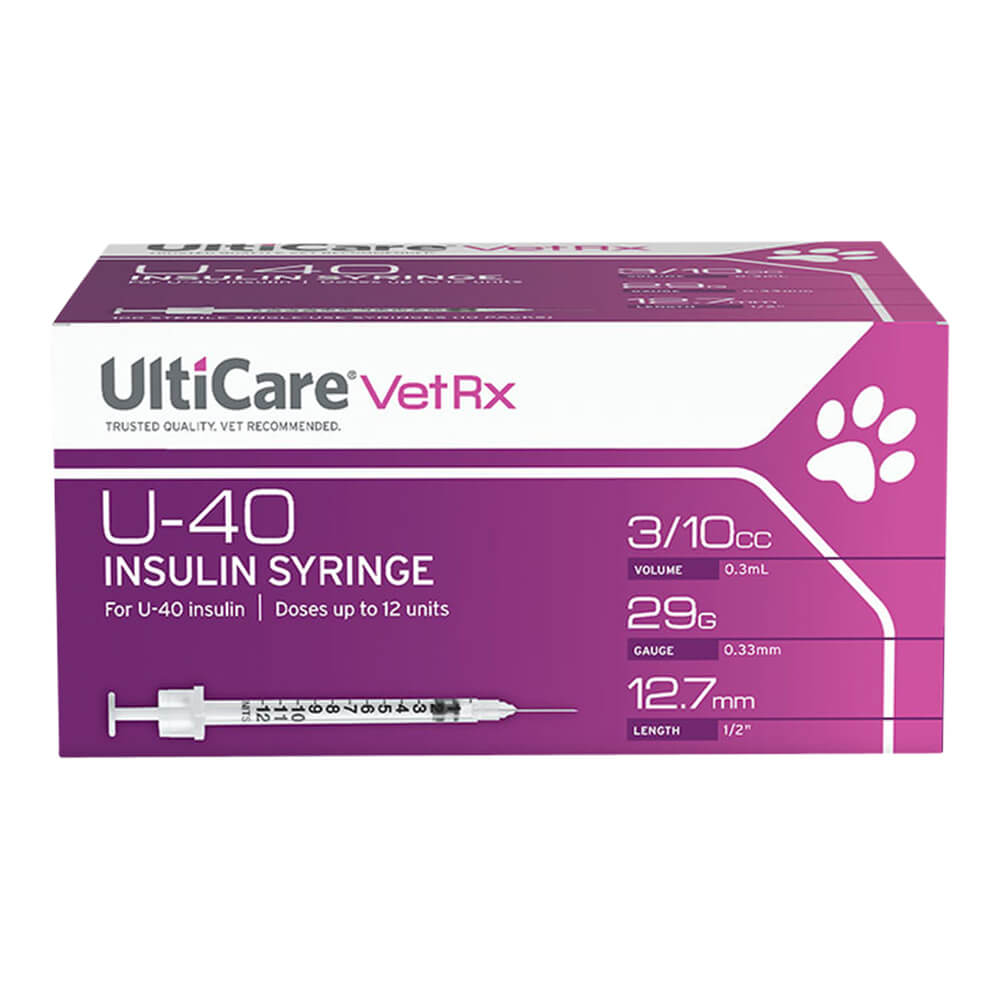 UltiCare U-40 Insulin Syringes for Pets, 29ga x ½", Box of 100 ct